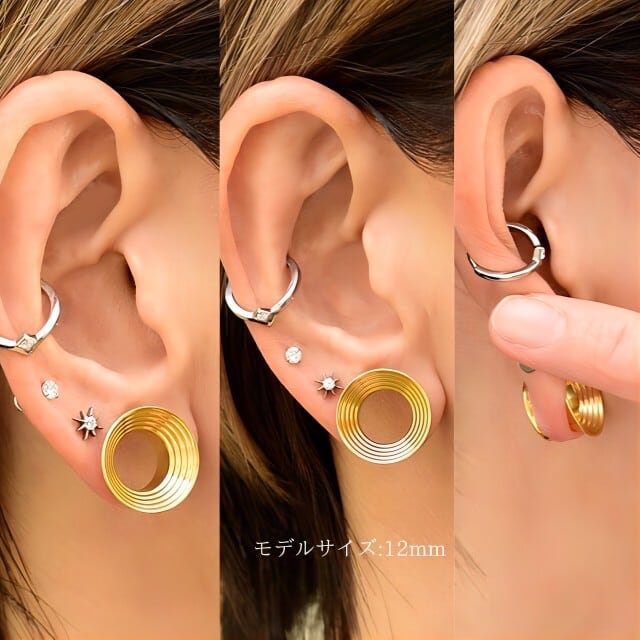 ボディピアス 16mm 19mm ゴールド ラッパ型ライン ダブルフレア