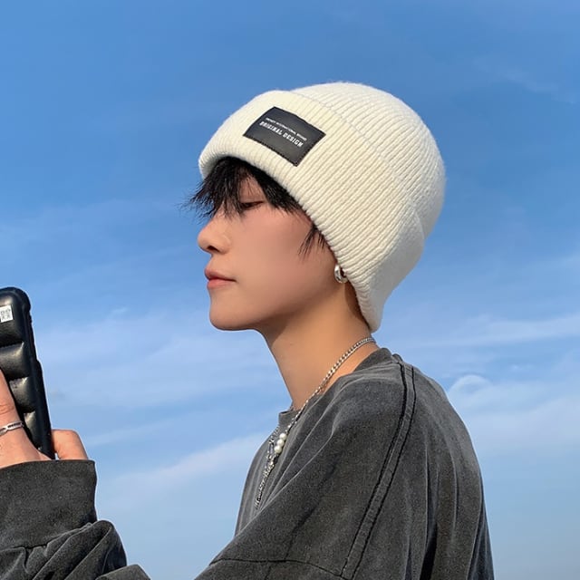 予約販売】ニット帽 ワッチ ロールアップ メンズ ホワイト 白 タグ