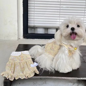 【PET】薄黄色花柄襟付きトップスORワンピース