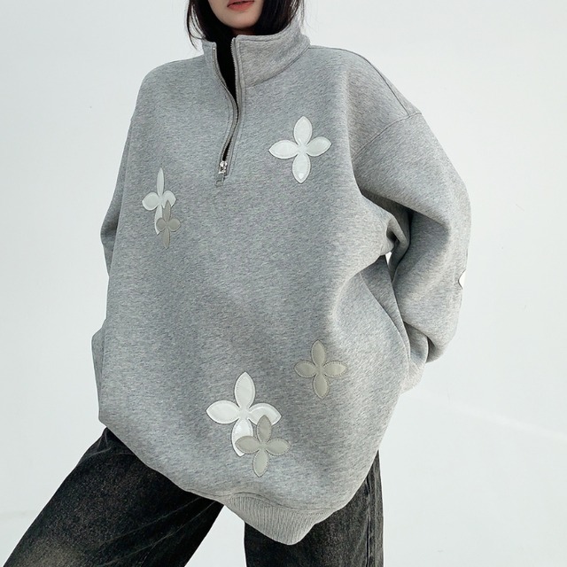 ハーフジップ オーバーサイズ スウェット ◆2col L00293