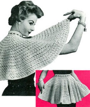 VINTAGE pink&green line crochet apron