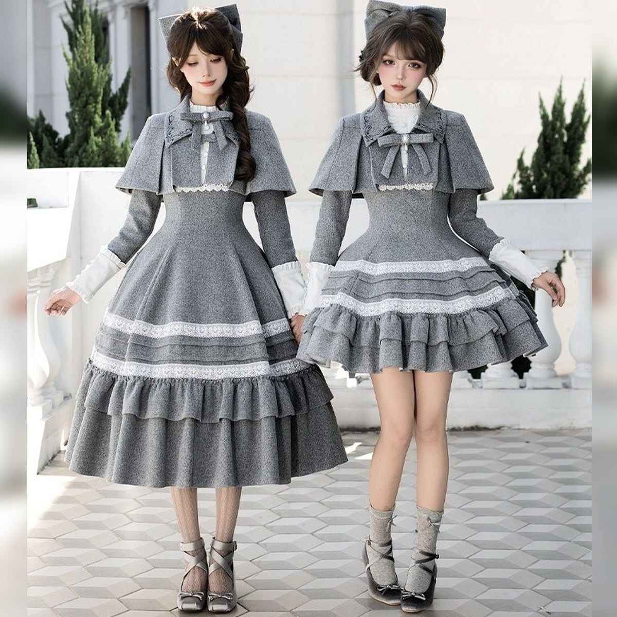 Doll ロリータセットアップ ドレス グレー 40センチ 1/4 MDD 令嬢風ケープ付クラシカルドールドレス：ケープ付きフルセット