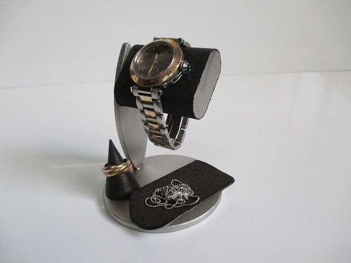 腕時計スタンド　トレイ、指輪スタンド付き腕時計スタンドブラック　190803