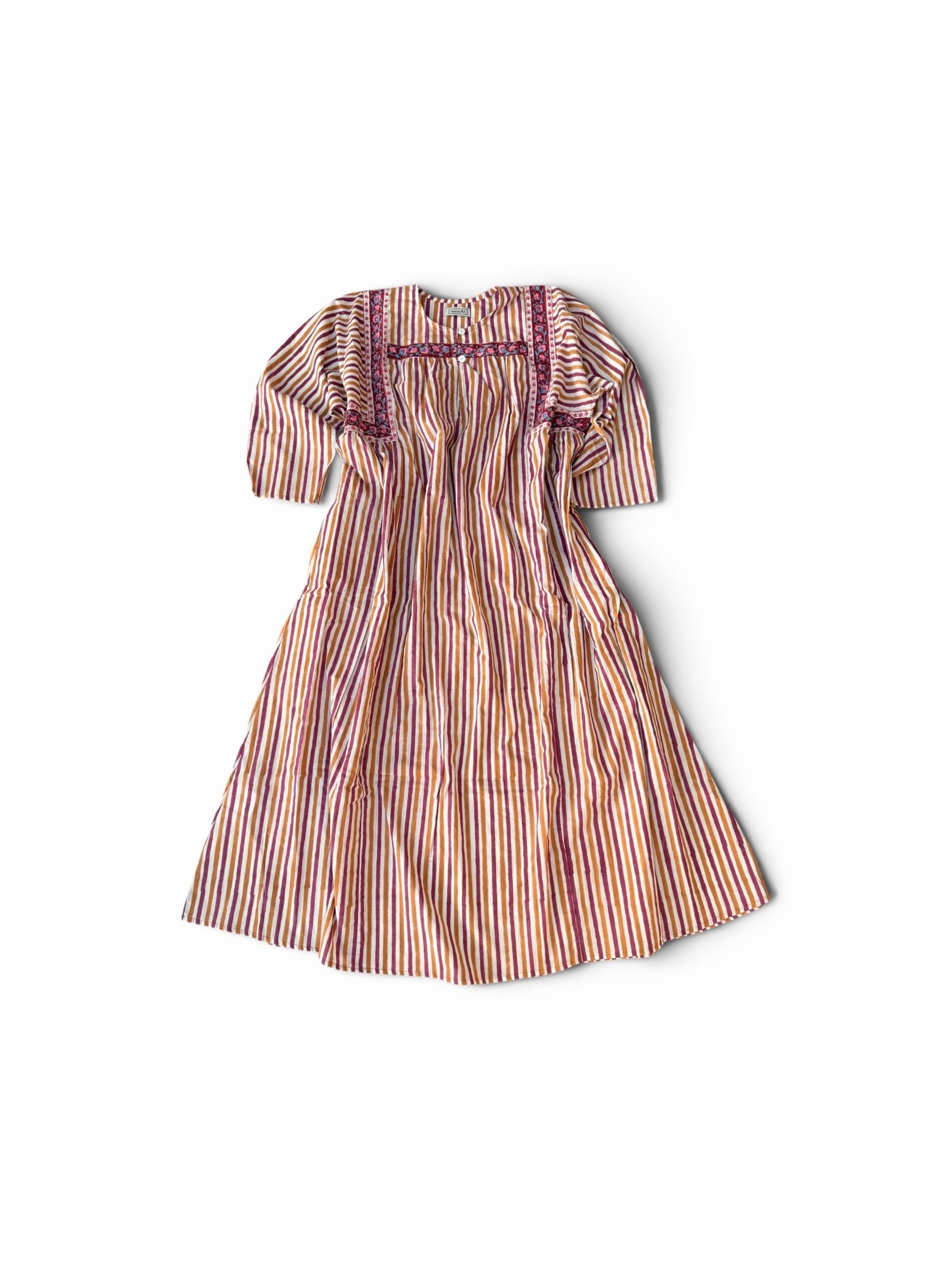 saruche Taped Border Kaftan Dress Berry Stripe