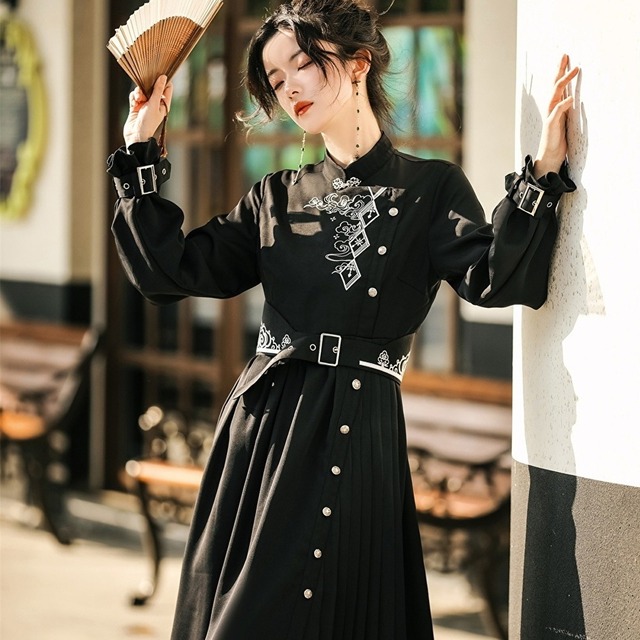 ゴスロリ通販 With U  中華服 チャイナ服 ハイウエスト 刺繍 ウエストベルト 大人 きれいめ