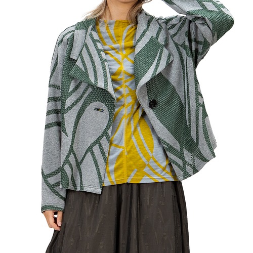 ガーゼ天竺 流線柄プリント ボートネックプルオーバー【254-3235】Gauze jersey print boat neck pullover