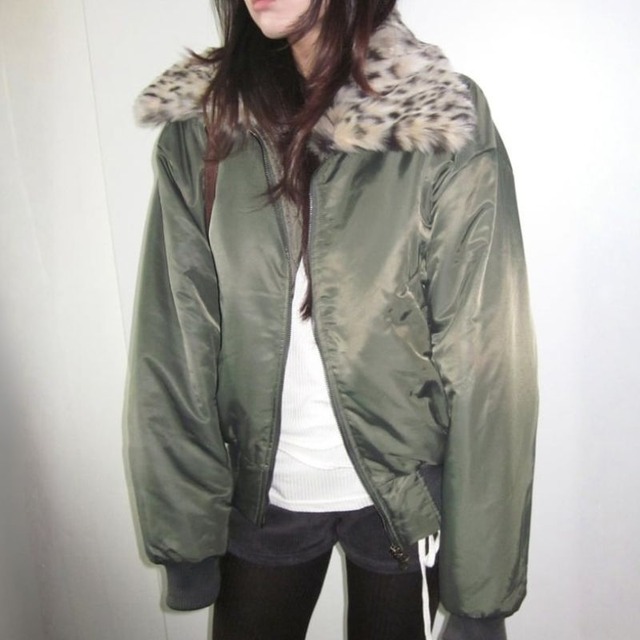 Leopard fur collar bomber jacket 2 colors　V3093