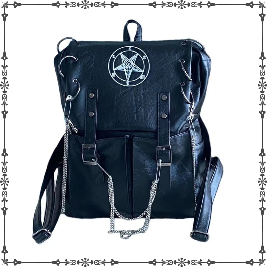 限定3点 ゴスロリ通販 With U 五芒星 刺繍バッグ フェイクレザー