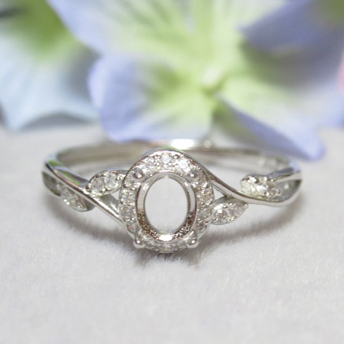 5×4㎜ CZフレーム リーフCZ  S925 リング台 SV