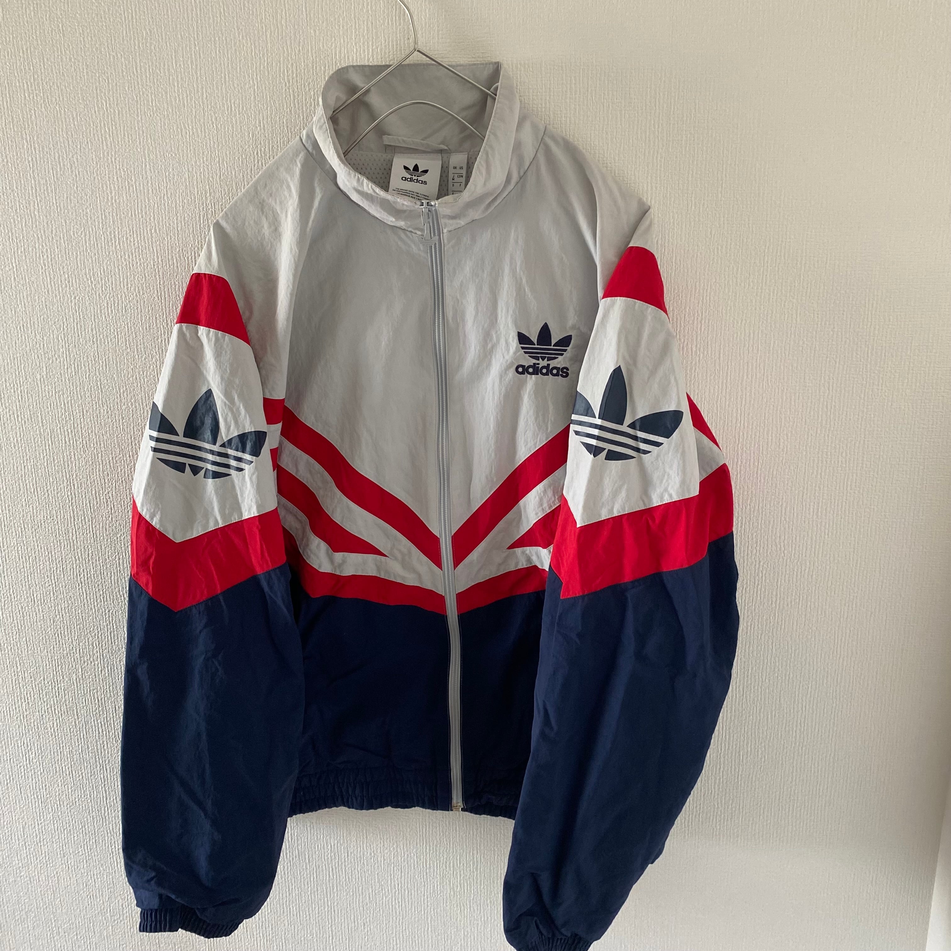 adidasアディダスナイロンジャケットメンズ長袖トリコロールグレー