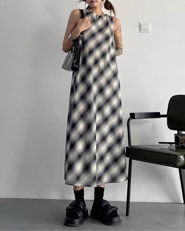 Blur Check Sleeveless One-piece［A0395］