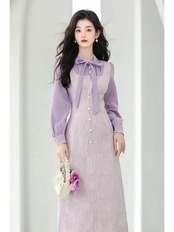 【0133】Lavender Fake layered Long Sleeve Dress