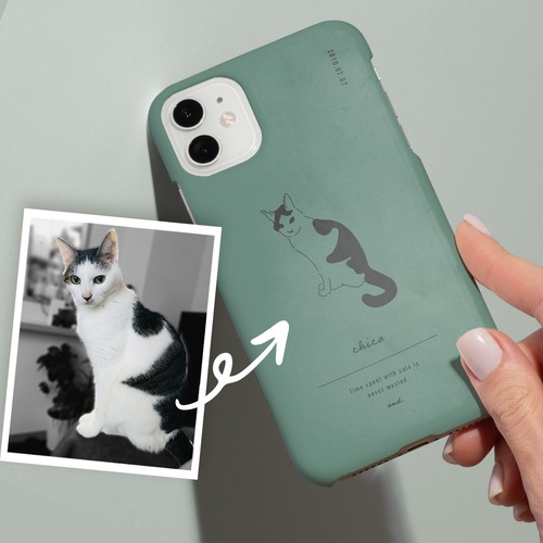 オリジナル猫イラストiPhoneケース（グリーン）