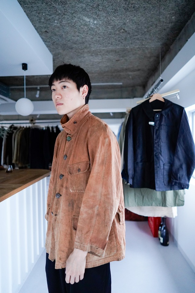 【1920-30s】"Linen, Set-up" French Hunting JKT & Trousers / 931j
