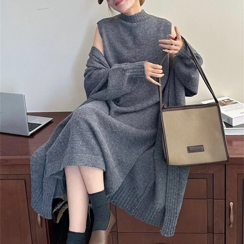 ニットカーディガン・ワンピース2点セットアップ ◆3col YH9546