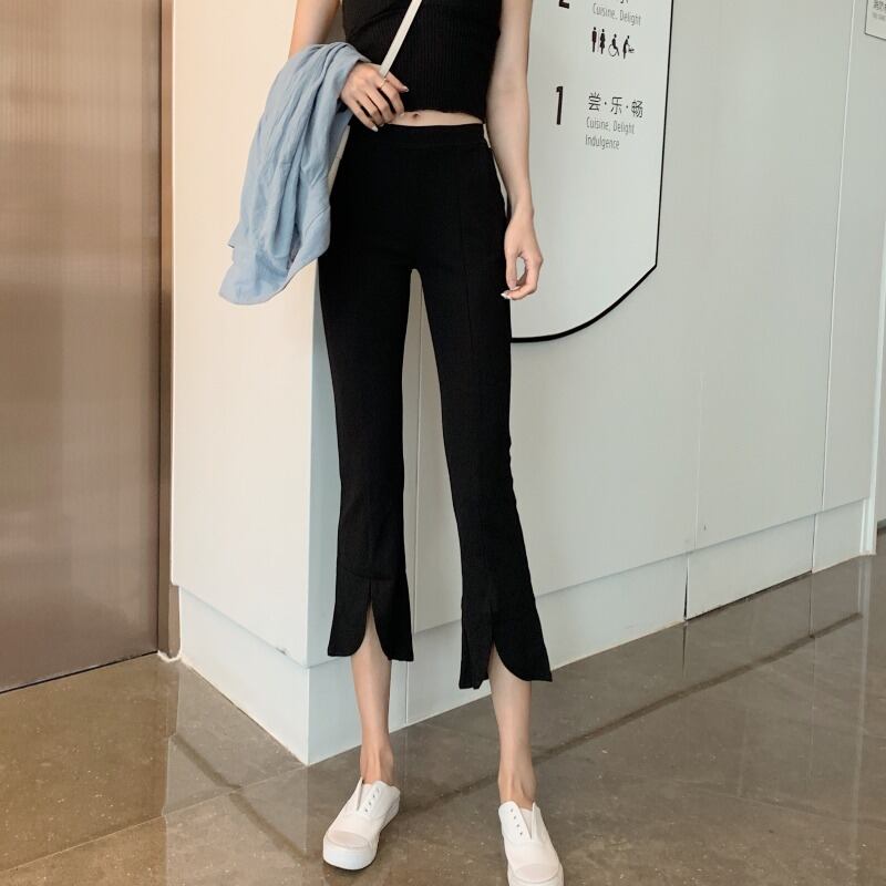 2020年春夏新作気質スリムマイクロフレアパンツスリムブラックパンツミッドウエストクロップドパンツ YY-ファッション55490868163