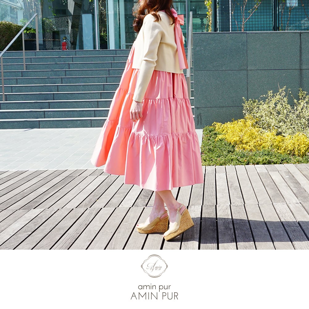 バックリボンティアードワンピース Pink | amin pur