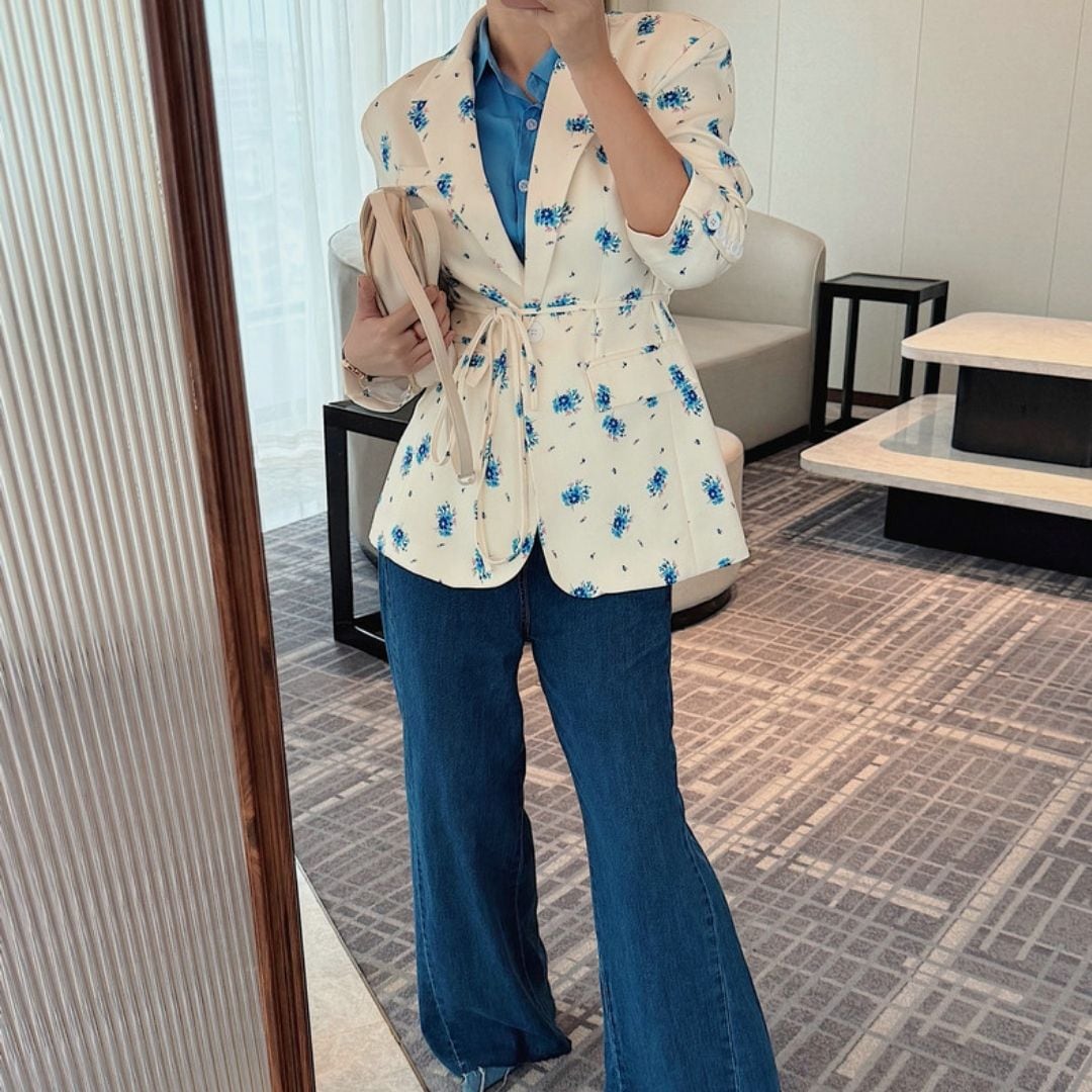 ボタンフロント 花柄 長袖 ヒップ丈 ジャケット 00605