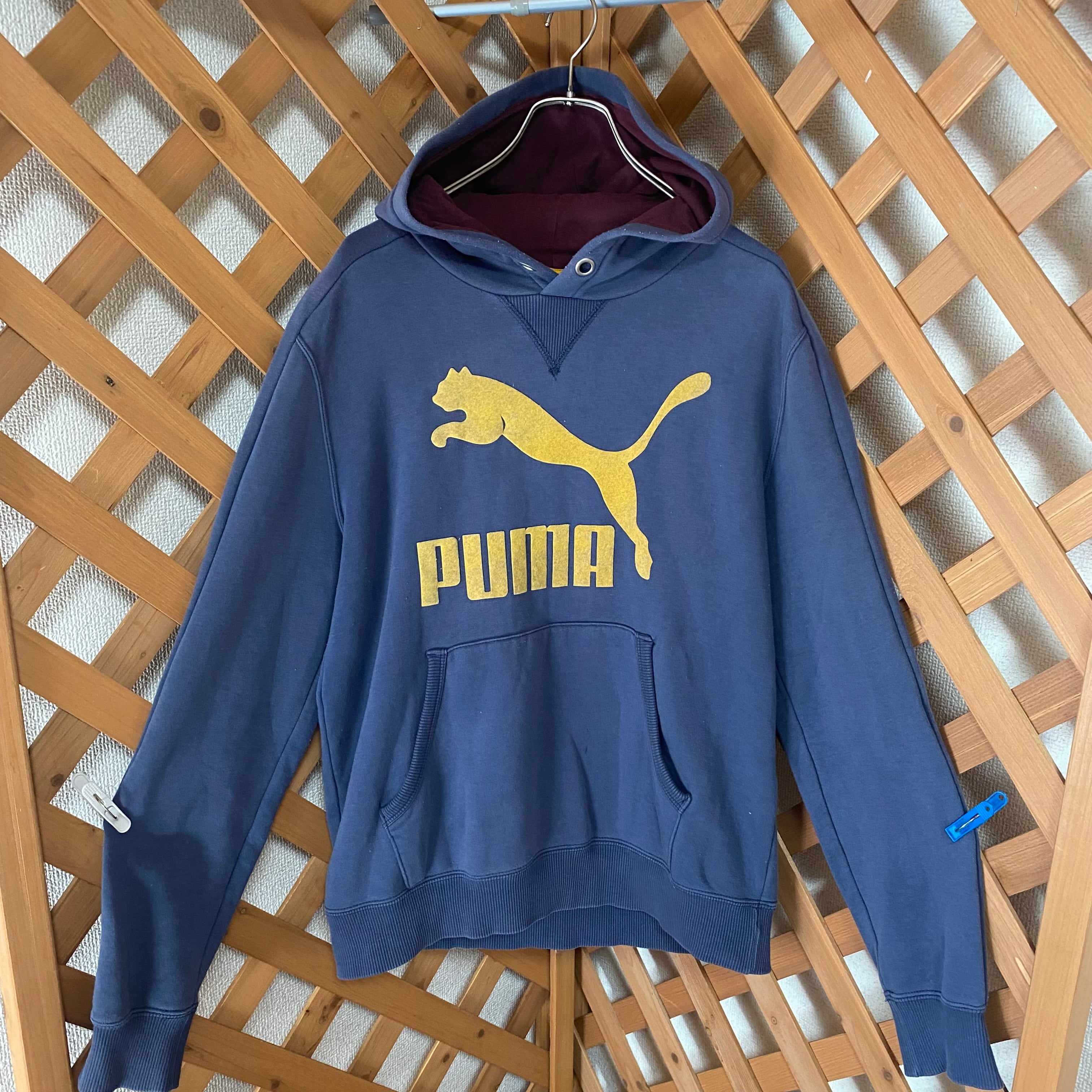 PUMA プーマ プルオーバー パーカー ネイビー ビックロゴ 赤タグ 古着