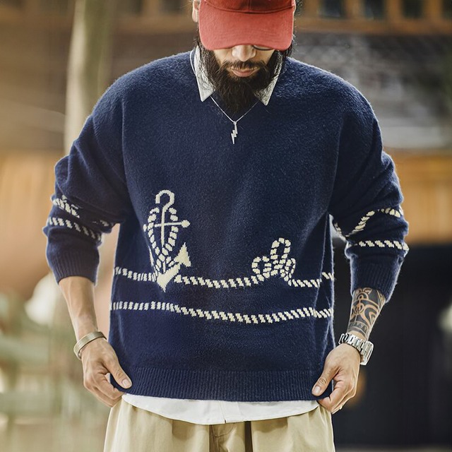 Marine print crew neck knit top 00517