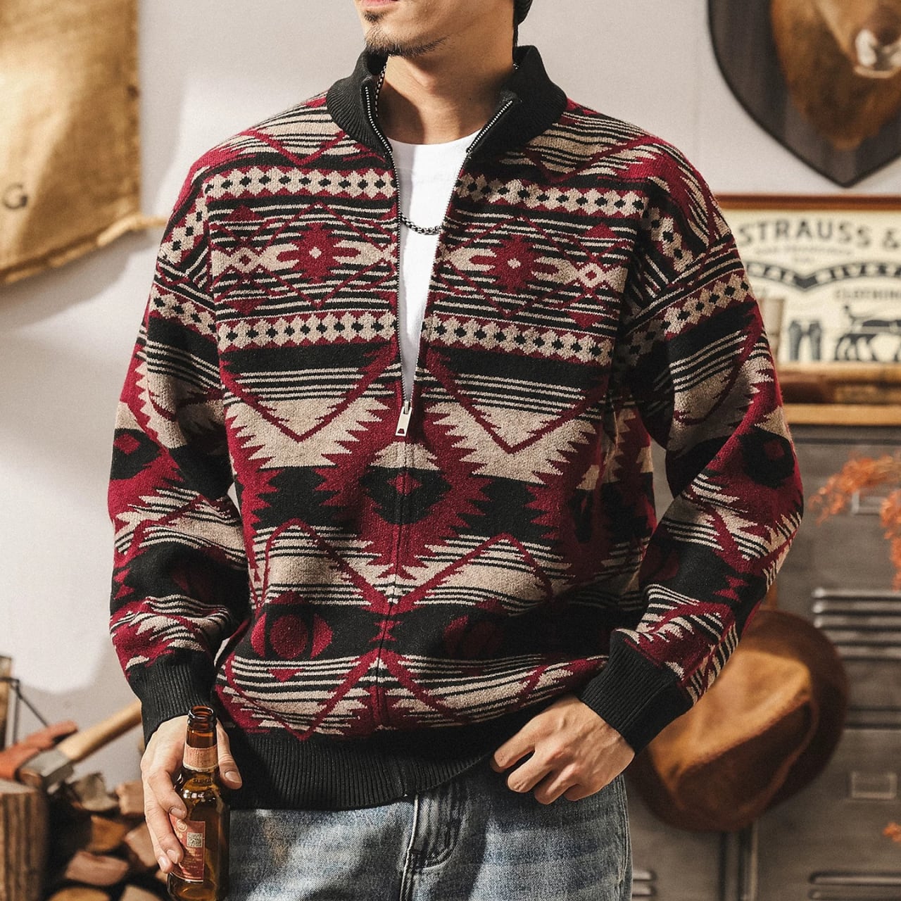 ジップアップ スタンドカラー ニットカーディガン 00620