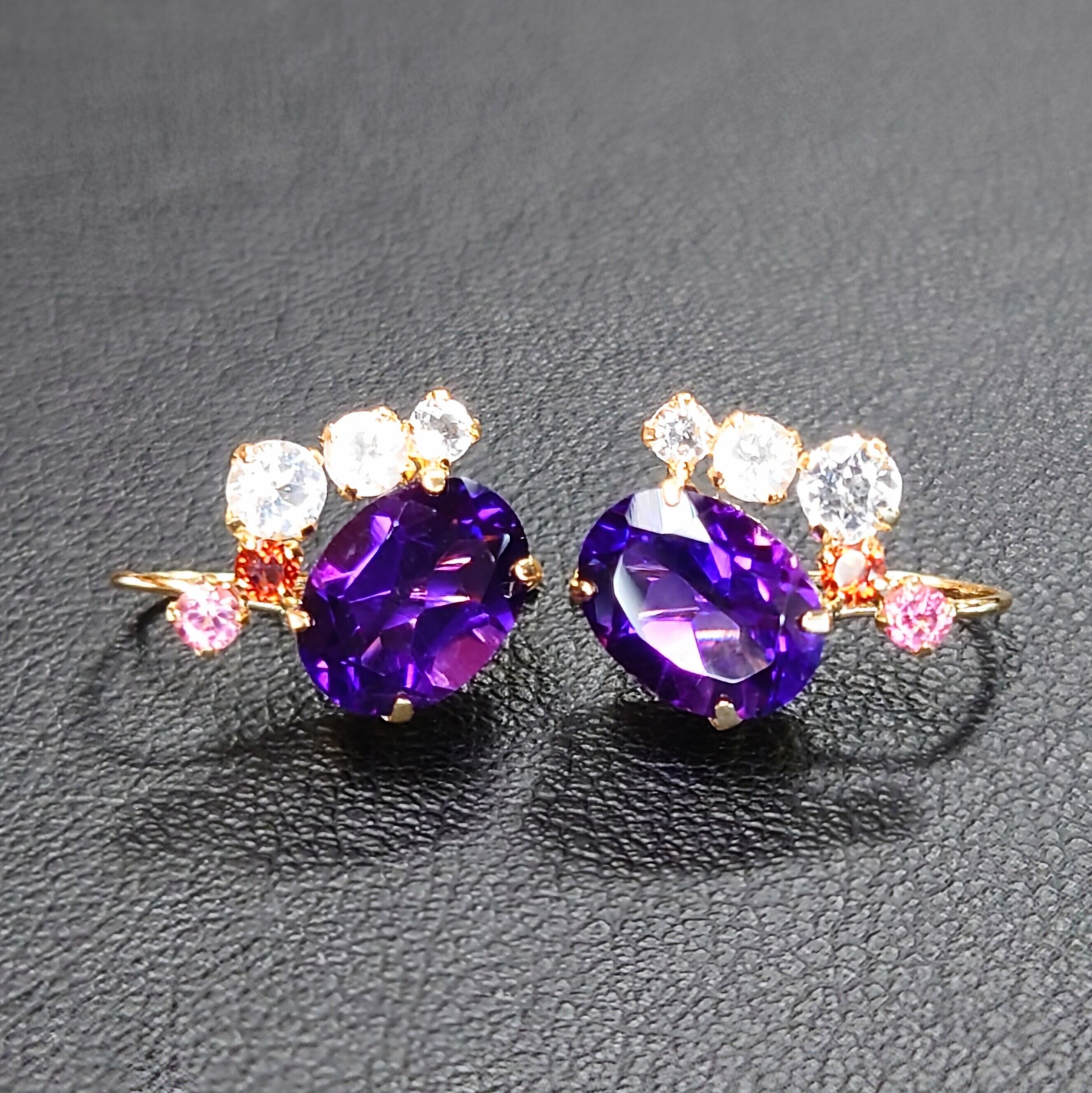 K18 イヤーカフ/ピアス Amethyst/Pink Tourmaline/Garnet/White Topaz