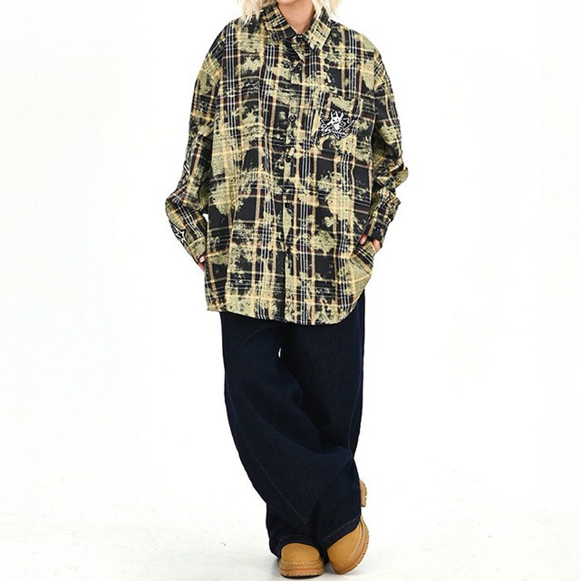 ペイントブリーチチェックルーズシャツ 2col   R01711