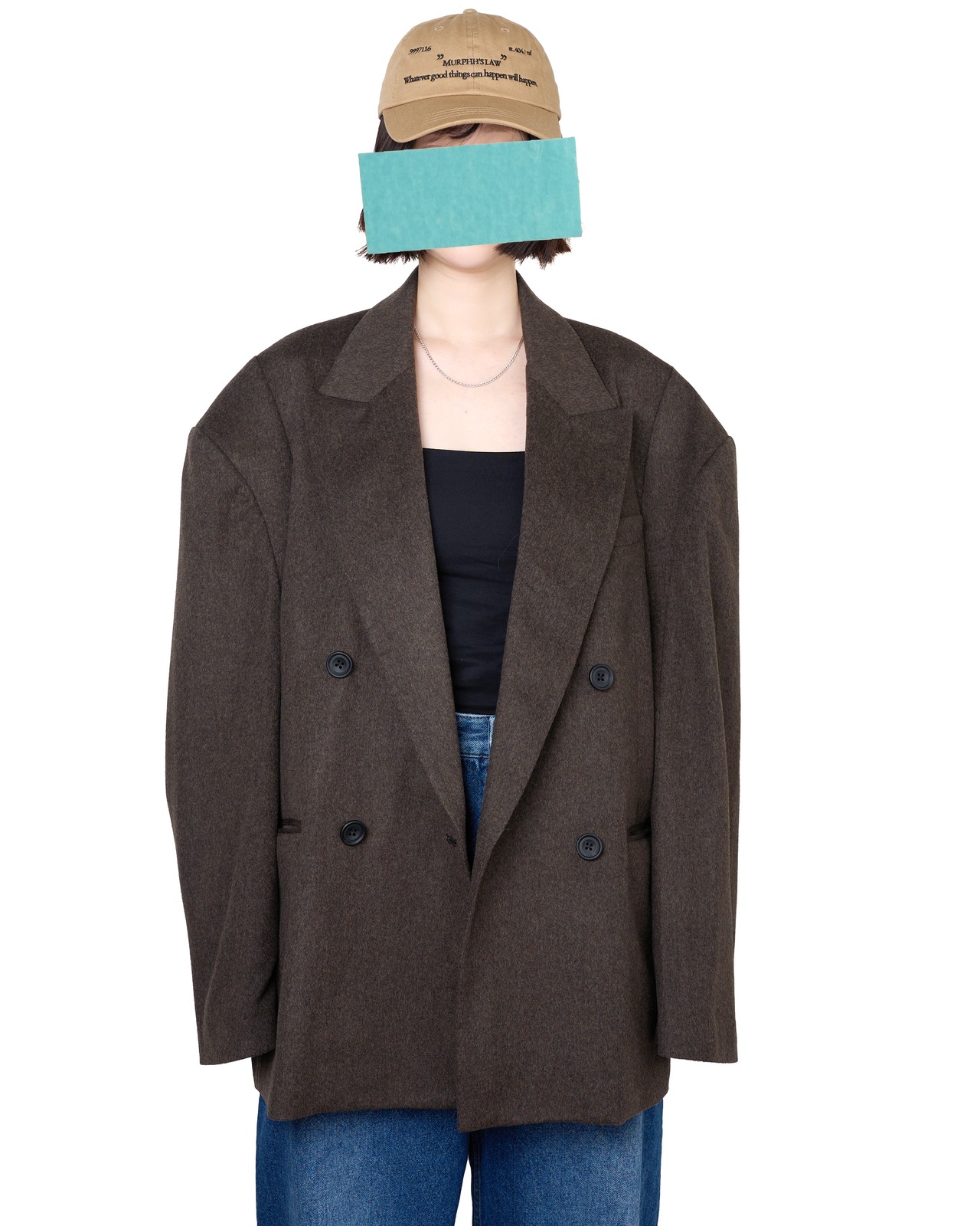 ssstein "DEFORMED SHOULDER DOUBLE BREASTED JACKET〔GREY BROWN〕"