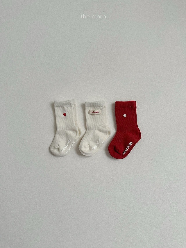 《予約》送料無料【minirobe】Heart Logo Socks 3 Set
