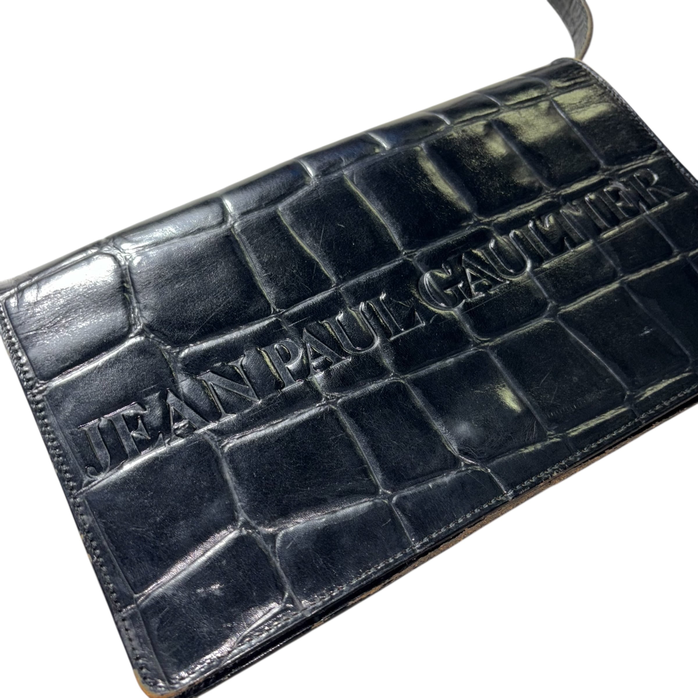 Jean Paul GAULTIER crocodile embossed leather shoulder bag | NOIR