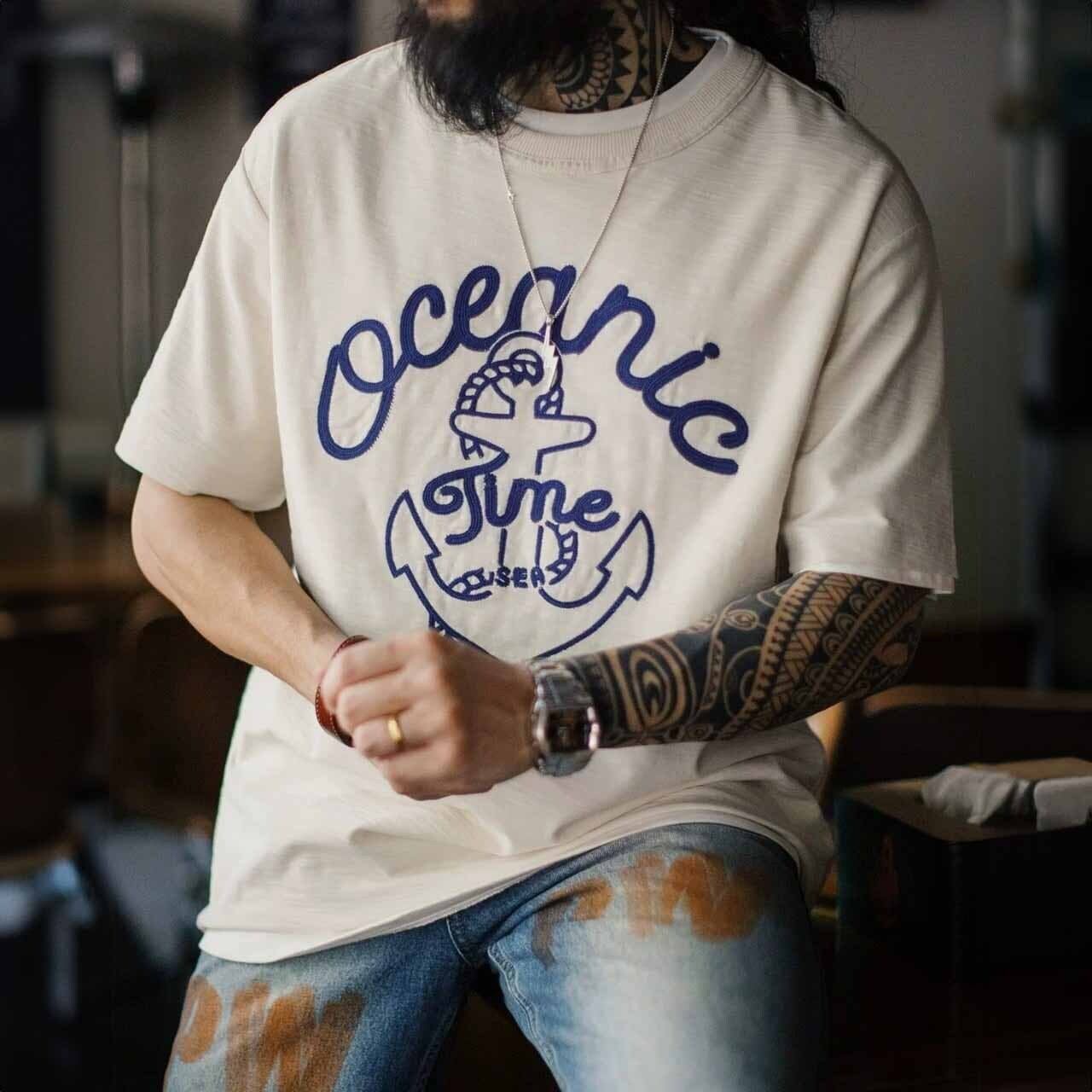マリンアンカーグラフィックルーズフォルムTシャツ 1col   A00183