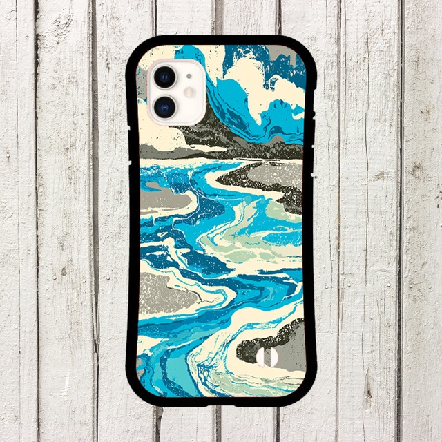 受注生産 iPhoneケース ブルー地層の流線アート｜抽象柄 PABS065A