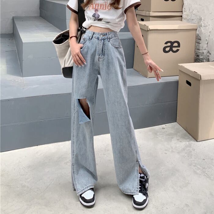 ジーンズ サマー薄手ルーズワイドレッグパンツ ハイウェストウェスト 夏物 ワイドパンツ 1号婦人67376886647