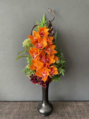 寺院用造花仏花 　シンピジウムオレンジ　アーティフィシャルフラワー仏花　本堂の花