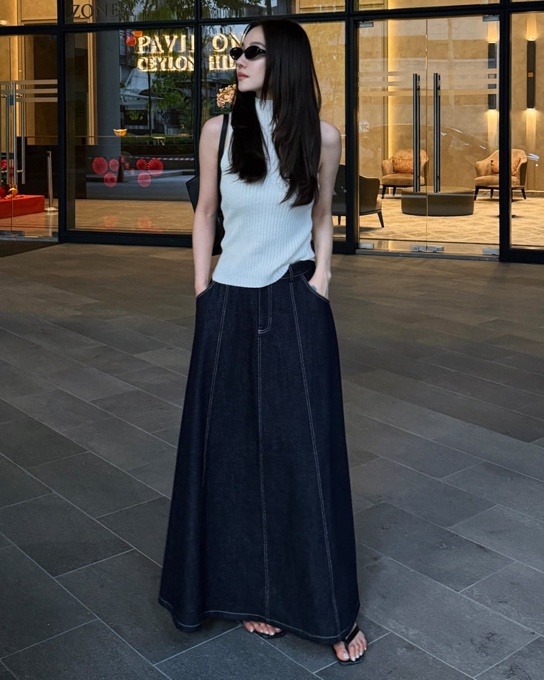 デニムフレアロングスカート S26001