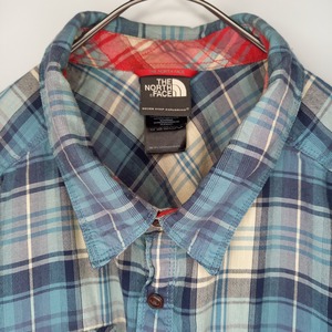 ノースフェイス　ワークシャツ　半袖　チェック　オーバーサイズ　青