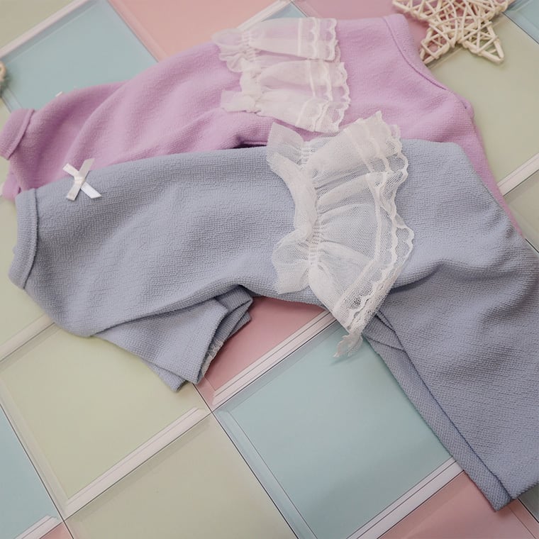 lurabo all in one S ~ XL 2color  /  犬服 オールインワン 秋 冬 春 ドッグウェア レース 重ね着 長袖 無地 シンプル 小型犬 中型犬 犬 服 ペット洋服 韓国犬服 ストレッチ素材