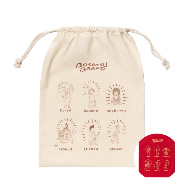 仏像といっしょに(5周年記念) 仏像 巾着袋  A4サイズ ナチュラル/赤