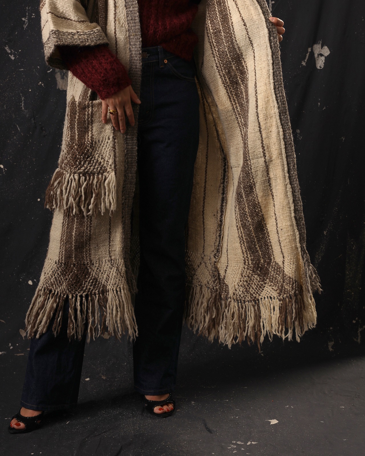 1970-80's Josefa / Fringed Wool Gown