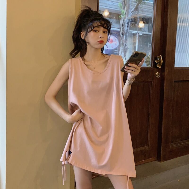 薄手サマールーズラウンドネックノースリーブTシャツ トップス 夏物 Oネック YY-ファッション25556796189