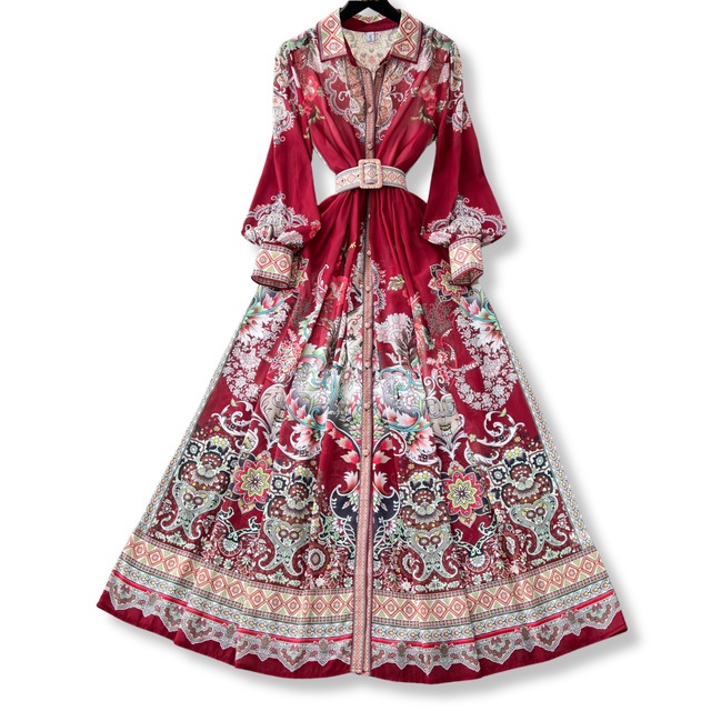 オリエンタルフラワーベルトワンピース L1861