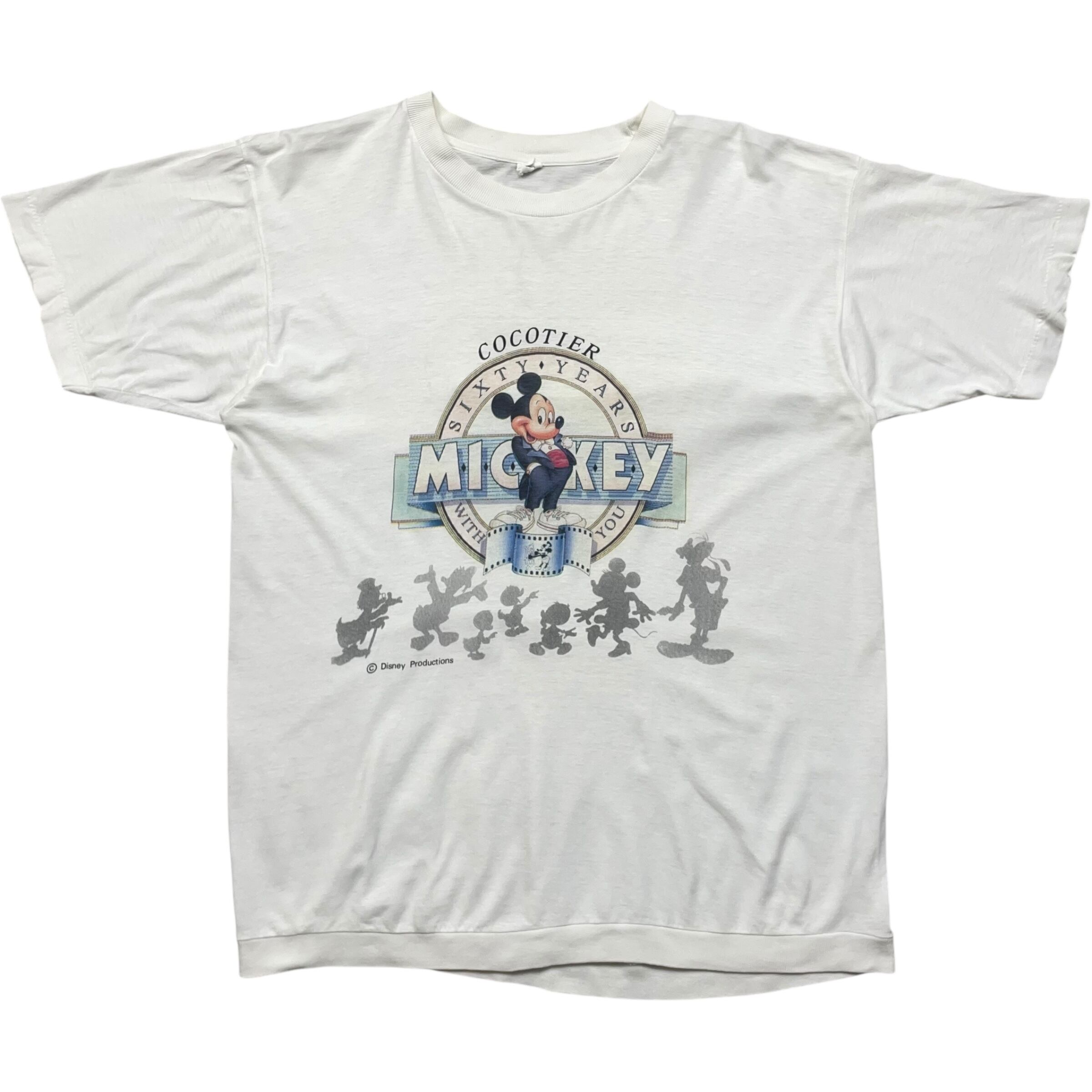 《M》Disney ディズニー Tシャツ ミッキーマウス 60周年 フロントプリント シングルステッチ ホワイト no.8287