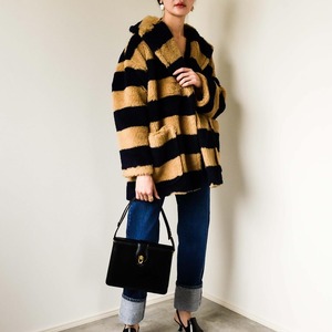 2021s"Max Mara"wide stripes teddy bear coat