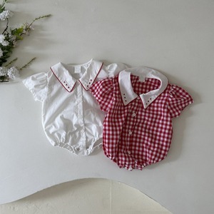 【BABY】Vネックチェックロンパース