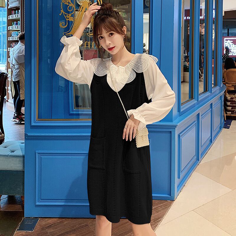 【新作】【送料無料】 マタニティウェア2020秋冬の新しい流行のマタニティツーピースセットドールカラートップ+ニットミドル丈ベストスカート-アリババ オータム 秋物 ウィンター 冬物 expec212408989361