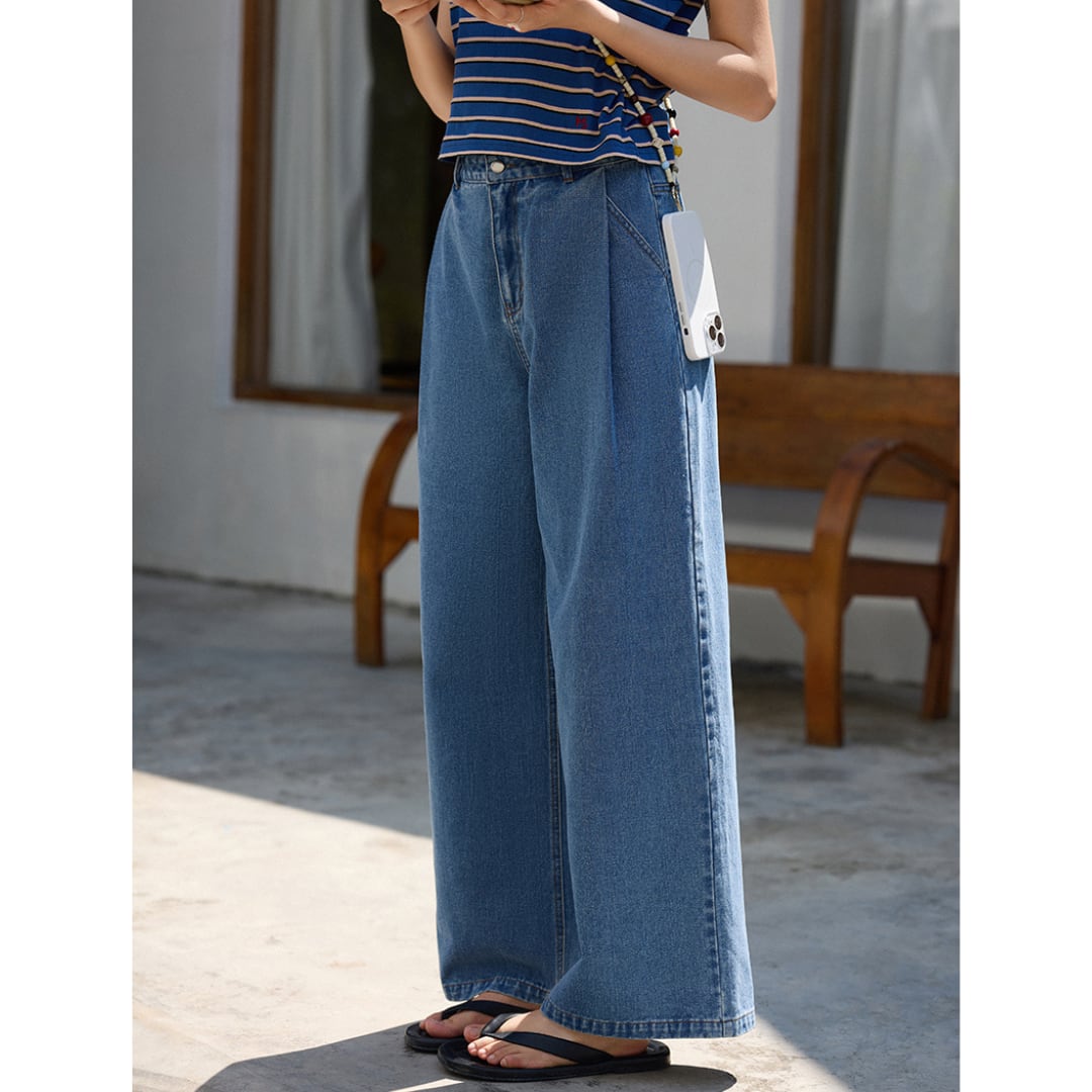 retro pleated damaged jeans