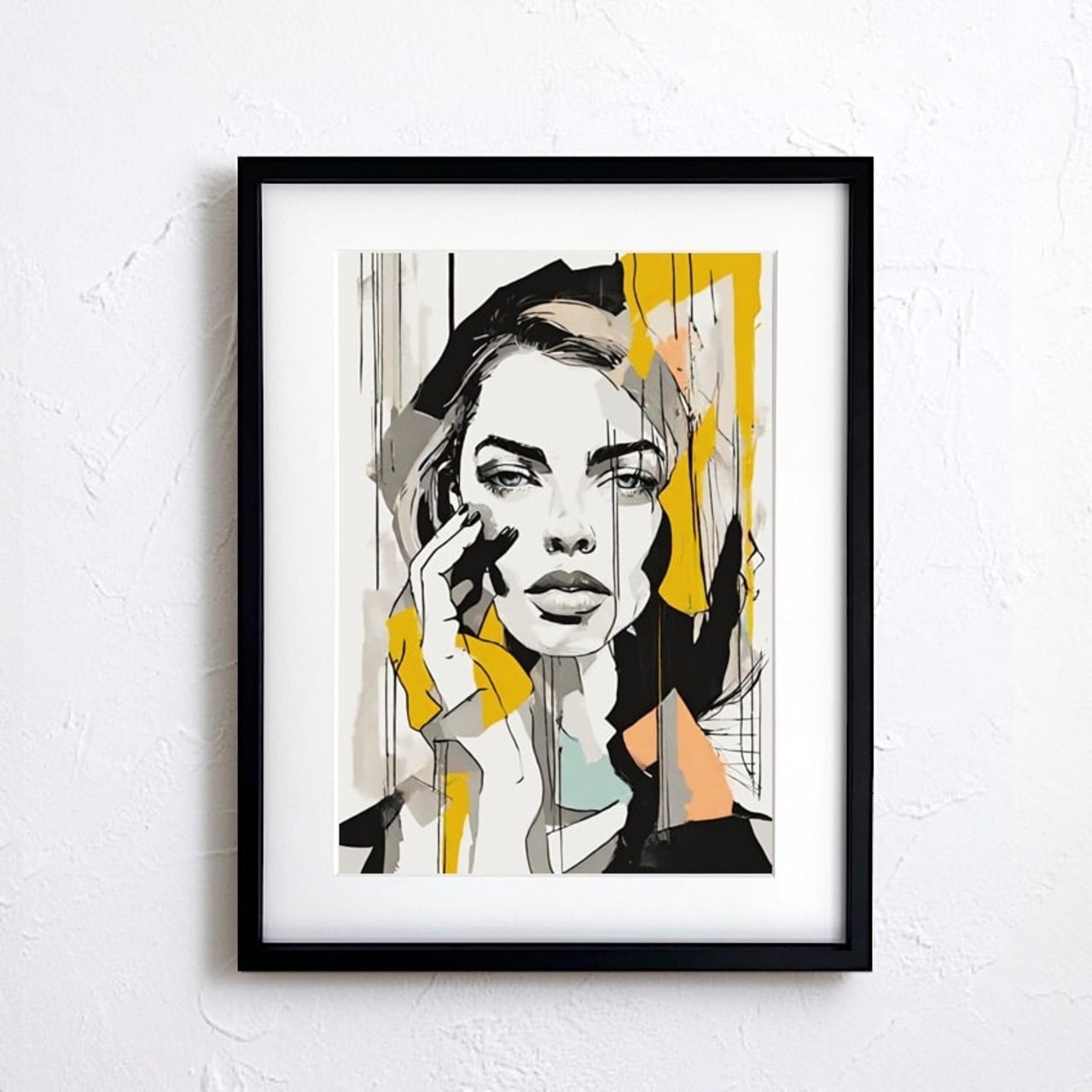 Ture｜女性肖像をくすみカラーで描くアブストラクトアートポスター｜大人の空間を彩るモダンインテリア額縁付き国内生産A2ポスター