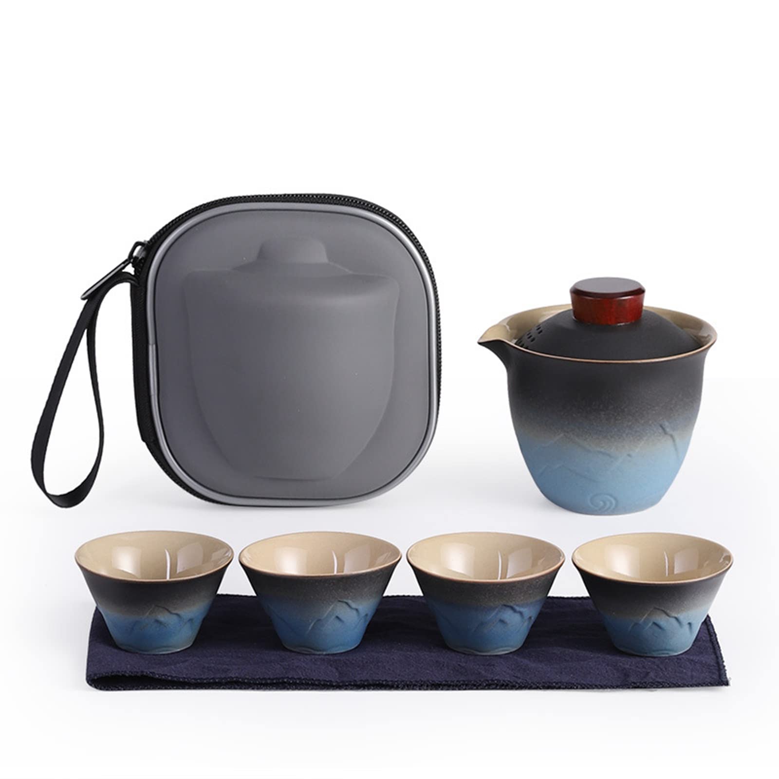 Kaaipee 茶器セット 旅行ティーセット 和風 携帯急須 中国茶 台湾茶 収納バッグ付き 陶器湯呑みセット コンパクト お出かけ用 黒い