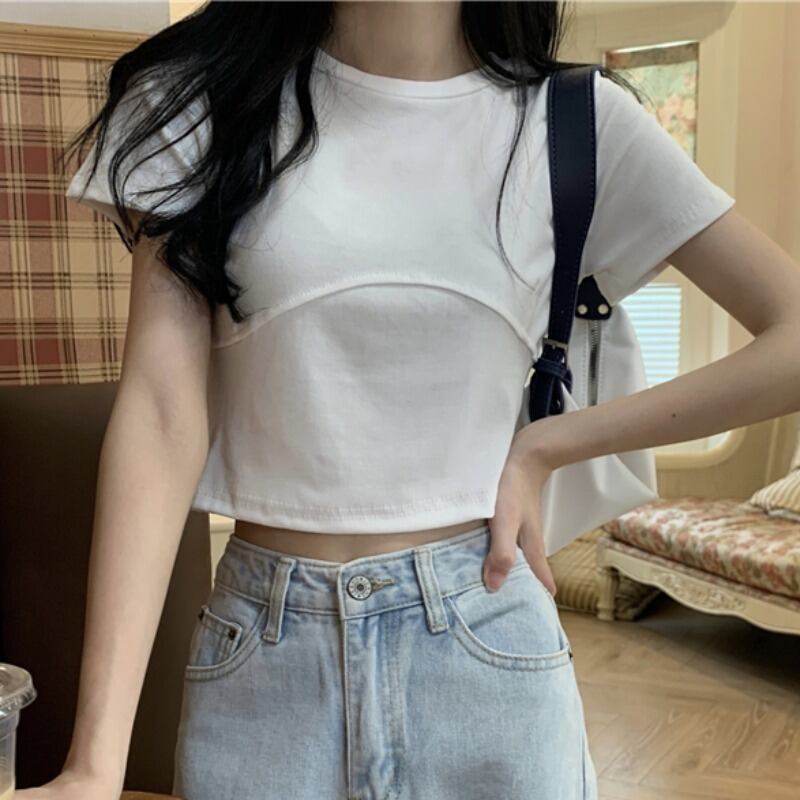 スタイルラウンドネック半袖スリーブソリッド カラースリムTシャツ トップス ショート ハーフスリーブ Oネック ソリッドカラー ハンチェンe12682534277