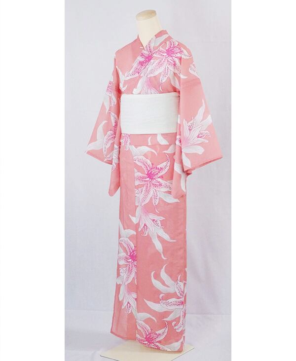 浴衣【百合】サーモンピンク／加花の大人ゆかた | 加花 KAHANA 公式